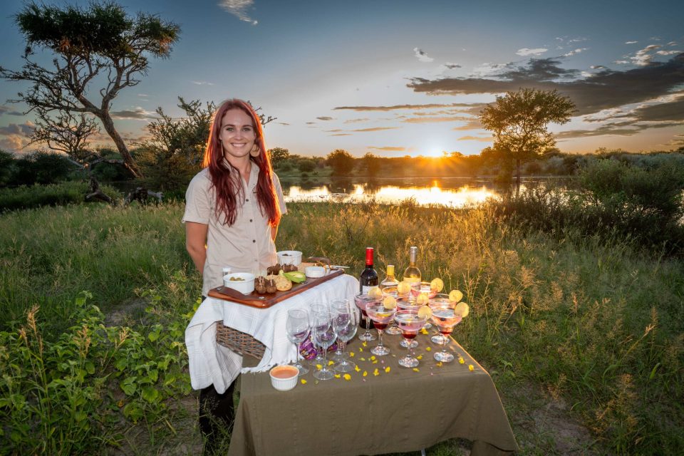 Grassland Safari Lodge sundowner Afri Tourism Collection Botswana Central Kalahari